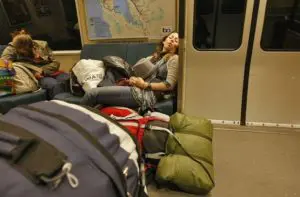 girl sleeping on BART